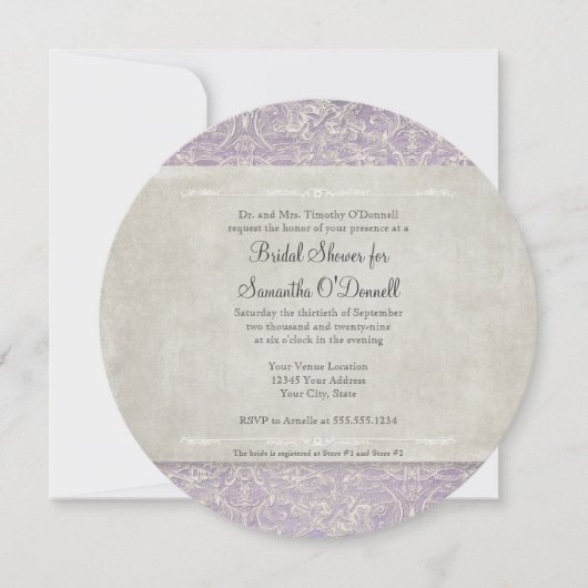 Lila Frans Regency Lace Etched Wedding Kaart (Voorkant)