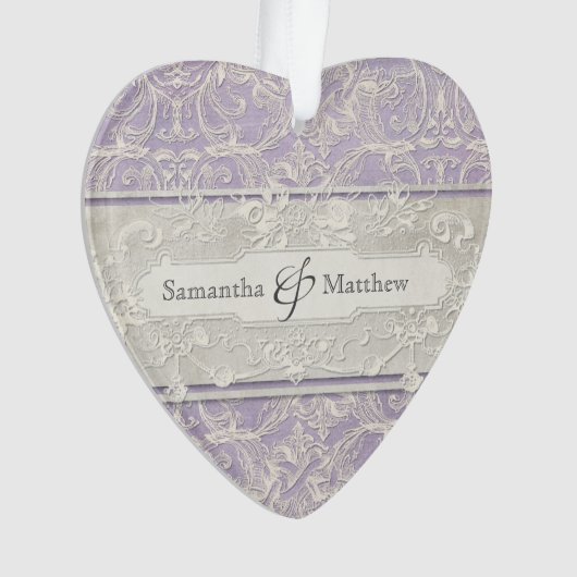 Lila  Frans Regency Lace Etched Wedding Ornament (voorkant)