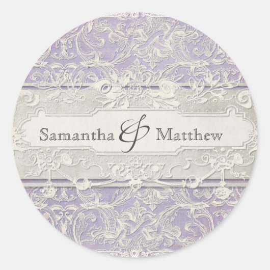 Lila  Frans Regency Lace Etched Wedding Ronde Sticker (Voorkant)