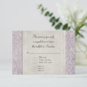 Lila  Frans Regency Lace Etched Wedding RSVP Kaartje (Staand voorkant)