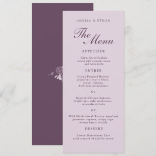 Lila Franse Botanische Trouw Menu Kaart
