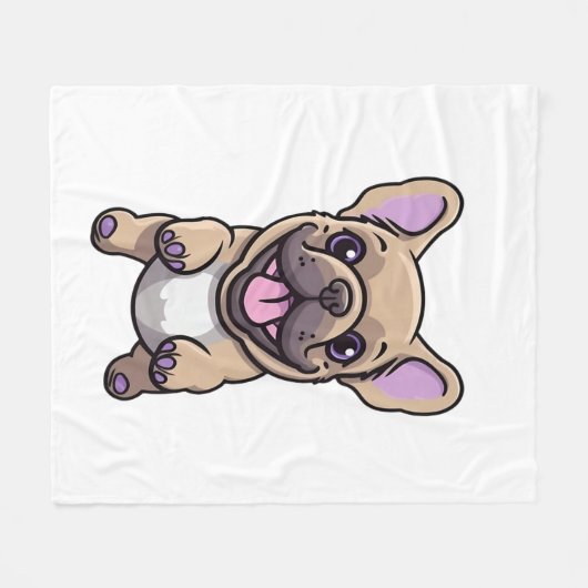 Lila Franse Bulldog Fleece Deken (Voorkant (Horizontaal))
