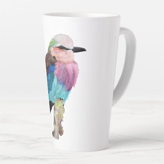 Lila gebrande rolvogel latte mok (Rechterhoek)