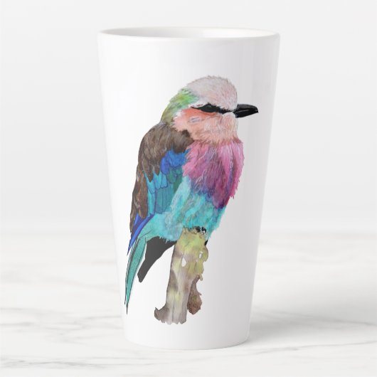 Lila gebrande rolvogel latte mok (Voorkant)