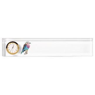 Lila gebrande rolvogel naambordje