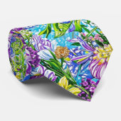 Lila Geel Blauw Groene Tuinbloemen Patroon Stropdas (Opgerold)