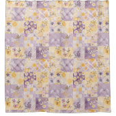 Lila-gele patchwork quilt rustieke bloemen retro douchegordijn (Voorkant)