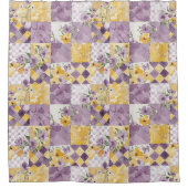 Lila-gele patchwork quilt rustieke bloemen retro douchegordijn (Voorkant)