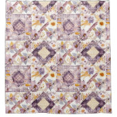 Lila-gele patchwork quilt rustieke bloemige retro douchegordijn (Voorkant)