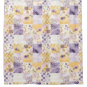 Lila-gele patchwork quilt rustieke bloemige retro  douchegordijn (Voorkant)