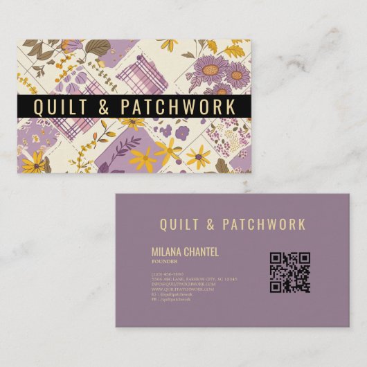 Lila Gele Quilt Patchwork Handgemaakte Kleding Visitekaartje (Voorkant / Achterkant)