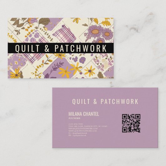 Lila Gele Quilt Patchwork Handgemaakte Kleding Visitekaartje (Voorkant / Achterkant)