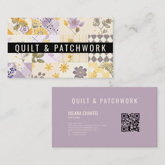 Lila Gele Quilt Patchwork Handgemaakte Kleding Visitekaartje (Voorkant / Achterkant)