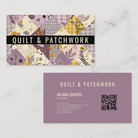 Lila Gele Quilt Patchwork Handgemaakte Kleding Visitekaartje (Voorkant / Achterkant)