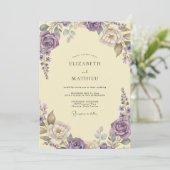 Lila Gele Wilde Bloemen Bruiloft Kaart (Staand voorkant)