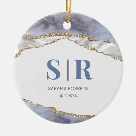Lila Geode Agate Couples Monogramed Kerstmis Keramisch Ornament (Voorkant)