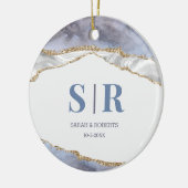 Lila Geode Agate Couples Monogramed Kerstmis Keramisch Ornament (Links)