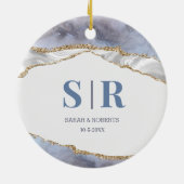 Lila Geode Agate Couples Monogramed Kerstmis Keramisch Ornament (Achterkant)