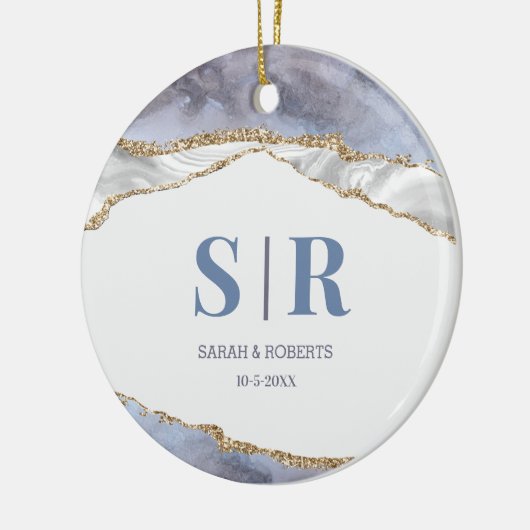 Lila Geode Agate Kerstmonogram voor Koppels Keramisch Ornament (Links)