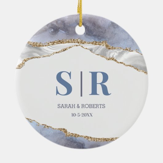 Lila Geode Agate Kerstmonogram voor Koppels Keramisch Ornament (Achterkant)