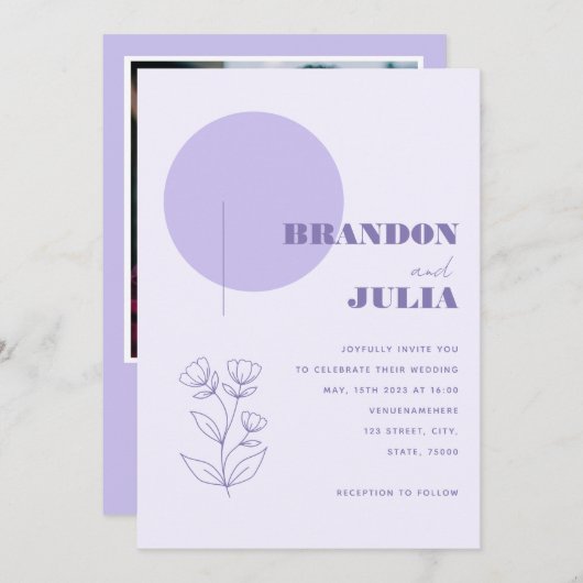 Lila geometrisch Modern Minimalistisch Botanisch P Kaart (Voorkant / Achterkant)