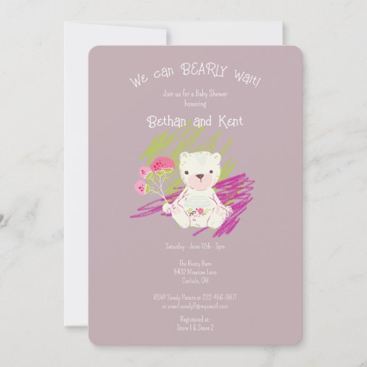 Lila gepolijst Boho teddybeer Baby shower Kaart (Voorkant)
