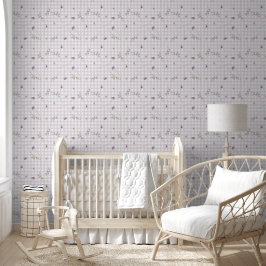 Lila geruite bloemen behang