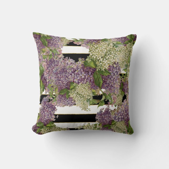  Lila gestreept modern  Floral Patroon Kussen (Voorkant)