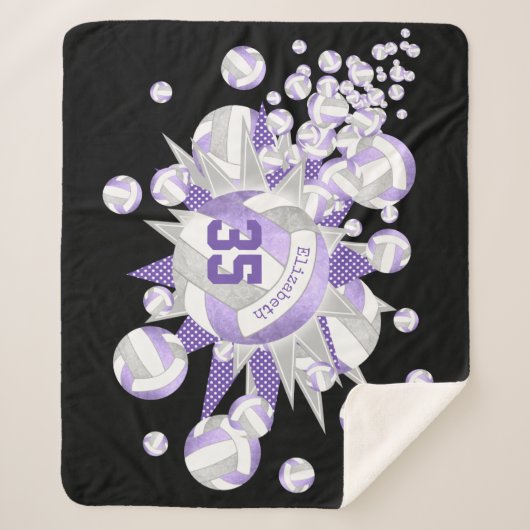 lila gierig volleyballen en sterren sherpa deken (Voorkant)