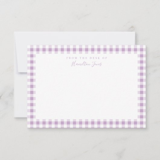 Lila Gingham Check Personal Stationery Card Bedankkaart (Voorkant)