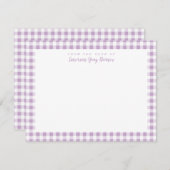 Lila Gingham Check Personal Stationery Card Bedankkaart (Voorkant / Achterkant)