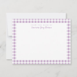 Lila Gingham Check Personal Stationery Card Bedankkaart