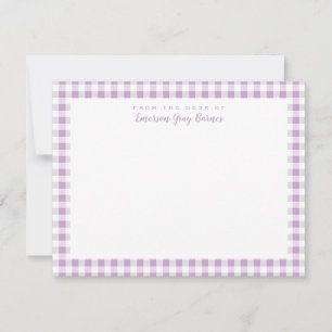 Lila Gingham Check Personal Stationery Card Bedankkaart