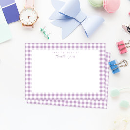 Lila Gingham Check Personal Stationery Card Bedankkaart
