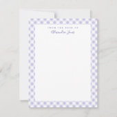 Lila Gingham Check Personal Stationery Note Kaart (Voorkant)