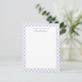 Lila Gingham Check Personal Stationery Note Kaart (Staand voorkant)