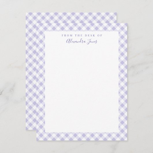 Lila Gingham Check Personal Stationery Note Kaart (Voorkant / Achterkant)