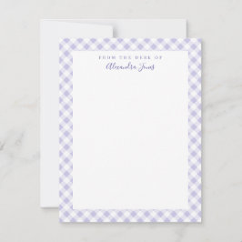 Lila Gingham Check Personal Stationery Note Kaart