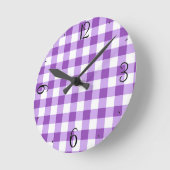 Lila Gingham Clock Ronde Klok (Hoek)