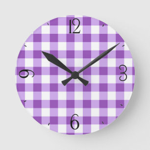 Lila Gingham Clock Ronde Klok