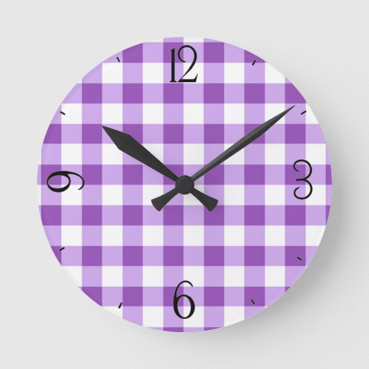 Lila Gingham Clock Ronde Klok (Voorkant)