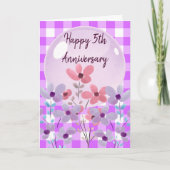 Lila Gingham Floral 5e bruiloft Jubileum Gift Kaart (Voorkant)