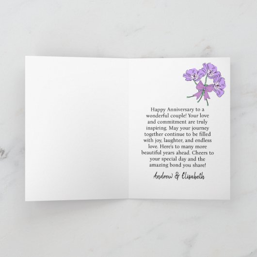 Lila Gingham Floral 5e bruiloft Jubileum Gift Kaart (Binnen)