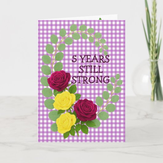 Lila Gingham Floral 5e Jubileum Paar Gift Kaart (Voorkant)