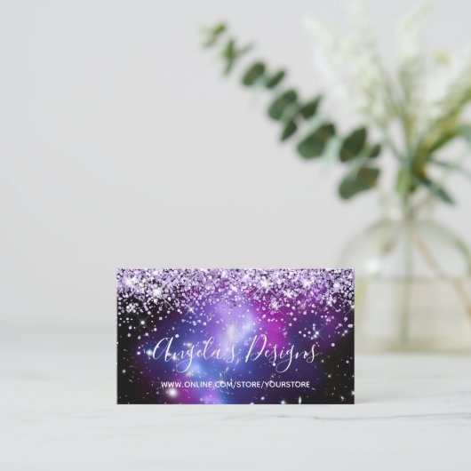 Lila Glitter Blue Paars Galaxy Online Store Visitekaartje (Staand voorkant)