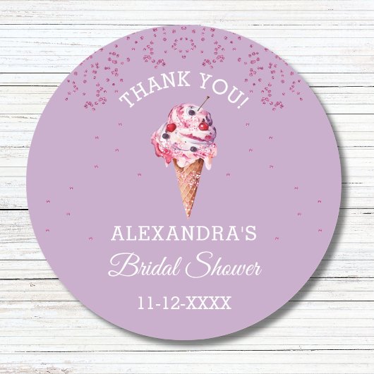 Lila Glitter Ice Cream Vrijgezellenfeest Dank u Ronde Sticker