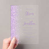 Lila Glitter Modern Script Wedding Acryl Uitnodigingen (Insitu (Draagbaar))
