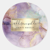 Lila Glitter Waterverf Faux Gold Foil Business Ronde Sticker (Voorkant)