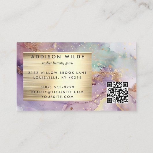 Lila Glitter Waterverf Faux Gold Foil Klantenkaartje (Achterkant)