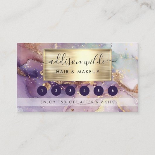 Lila Glitter Waterverf Faux Gold Foil Klantenkaartje (Voorkant)